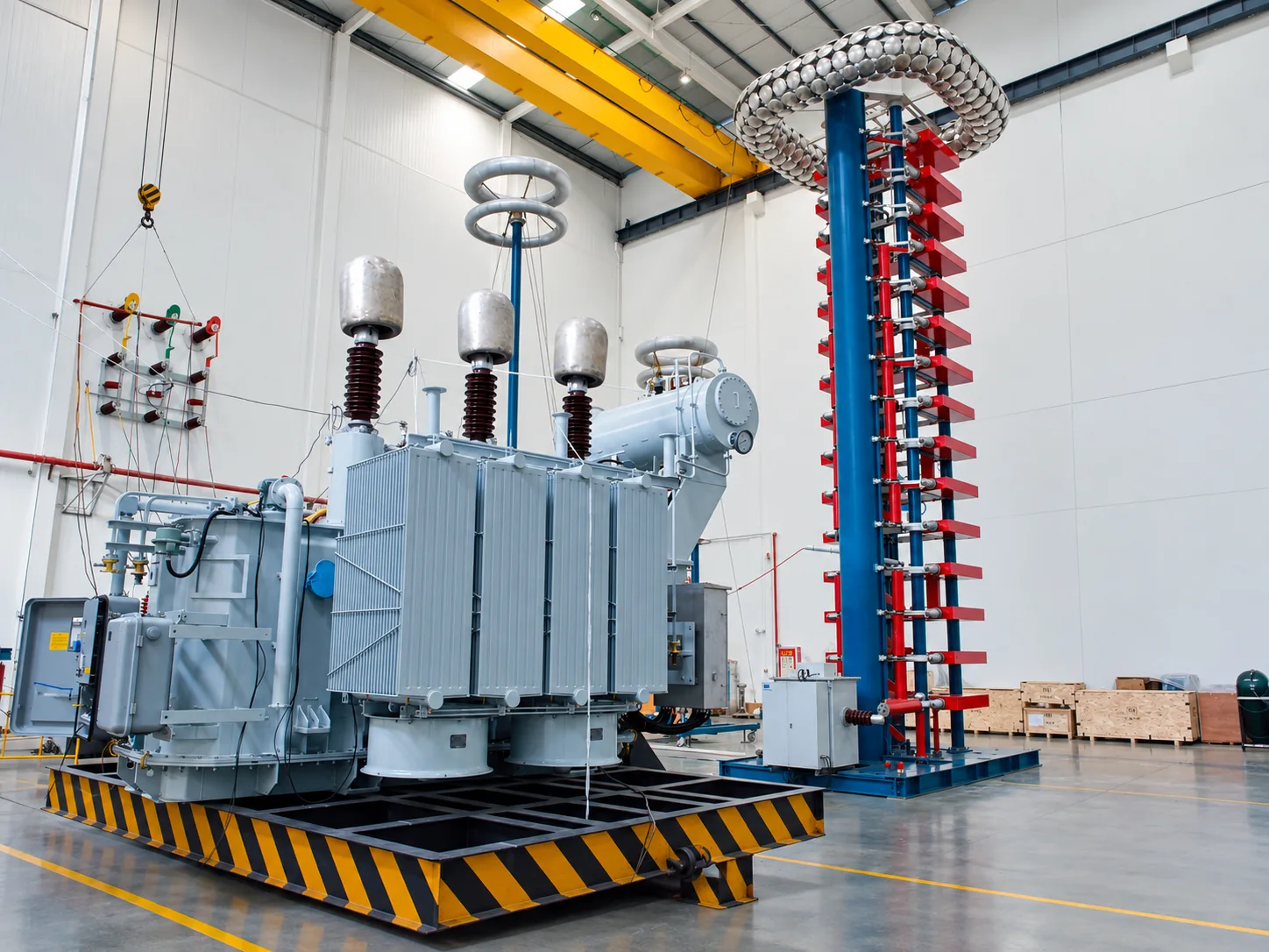 Transformer in a factory electrical testing area