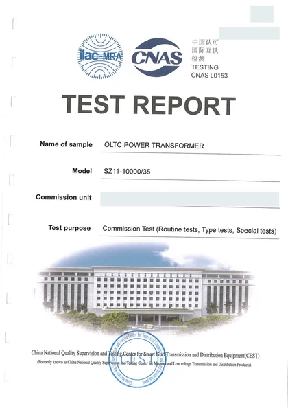 Redacted preview of OLTC Power Transformer Test Report