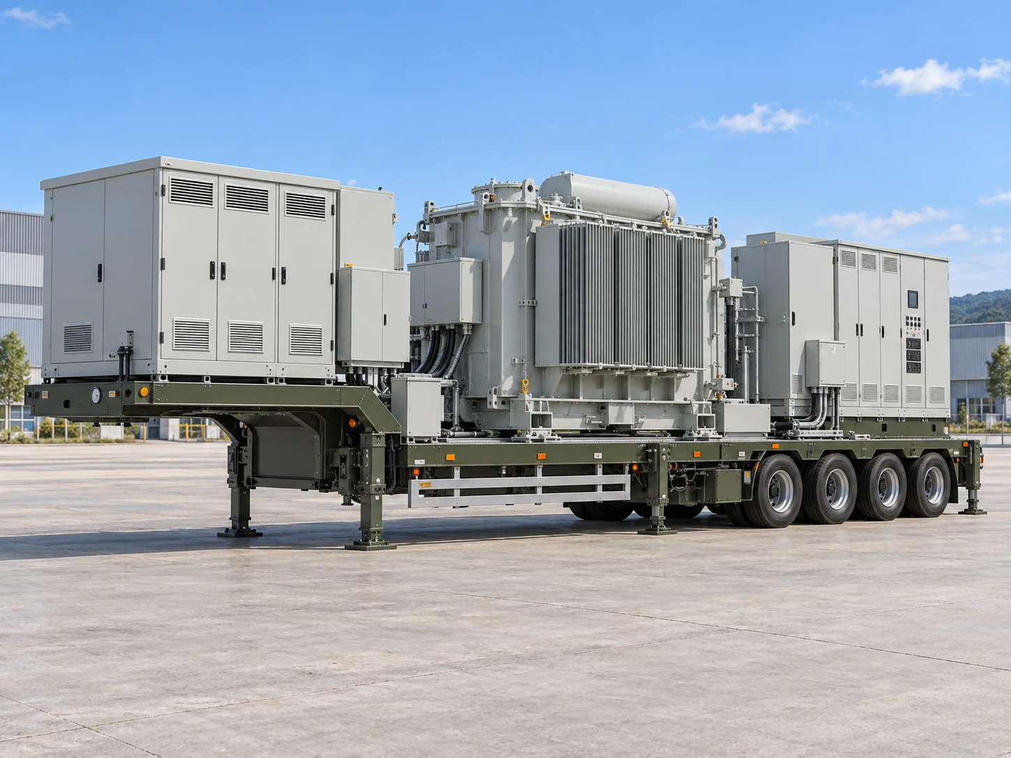 Concept of a complete mobile substation with integrated electrical equipment on a multi-axle trailer