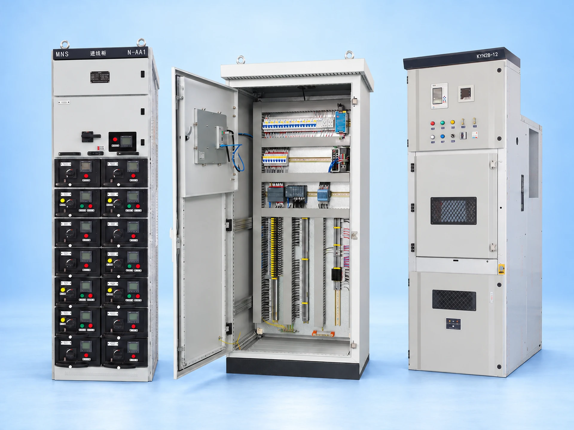 Low-voltage switchgear, medium-voltage switchgear and PLC control panel combination